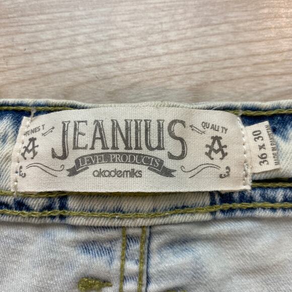Akademiks Jeanius Distressed Jeans Men 36x30 Vintage Washed Whisker Grunge - Picture 8 of 12